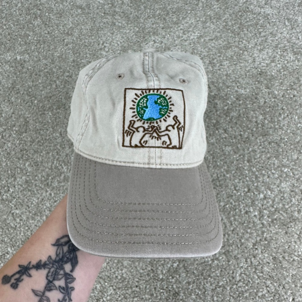 Keith Haring Mad Engine Earth Day Embroidered Dad Hat Tan Cotton Adjustable Cap